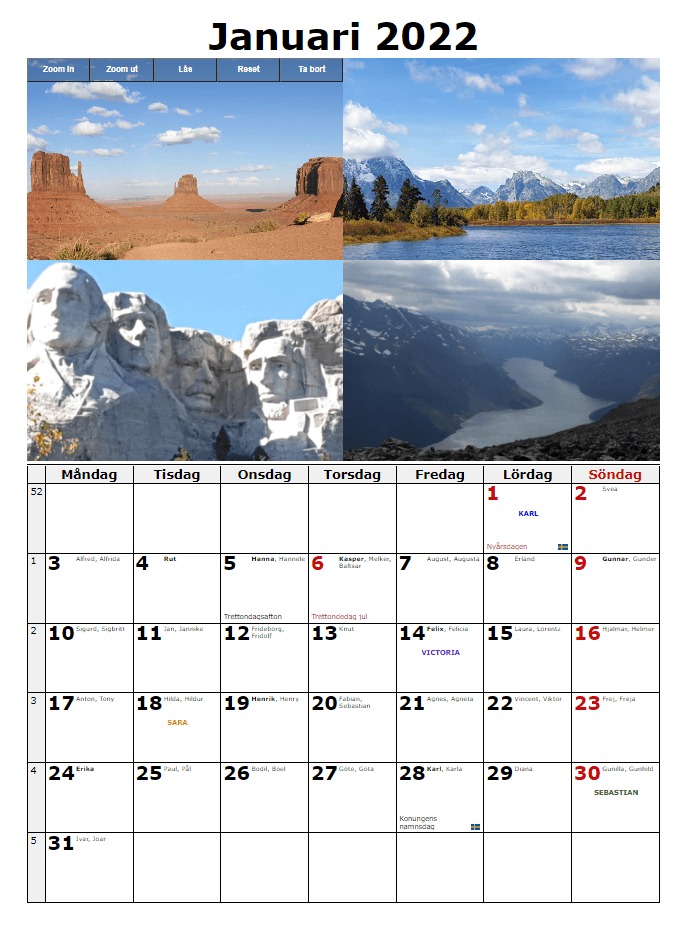 Bild på en personlig kalender